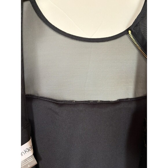 Calvin Klein Black Velvet & Mesh Floral Embroidered Pencil Dress Sleeveless SZ 4 - Picture 4 of 11